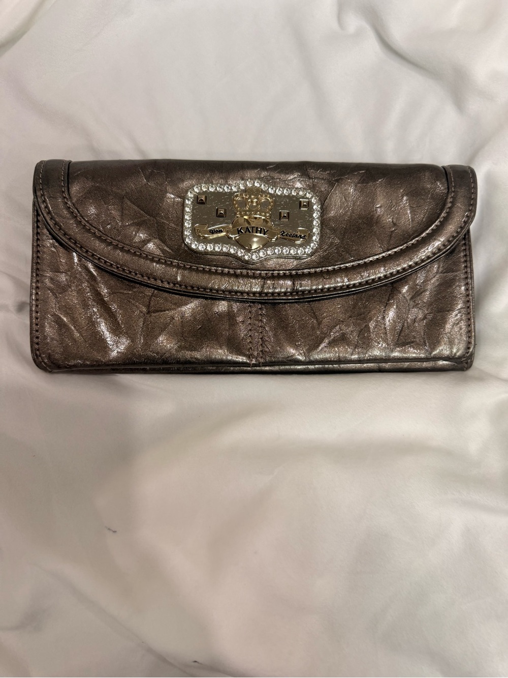 Kathy Van Zeeland Metallic Bronze Foldover Clutch